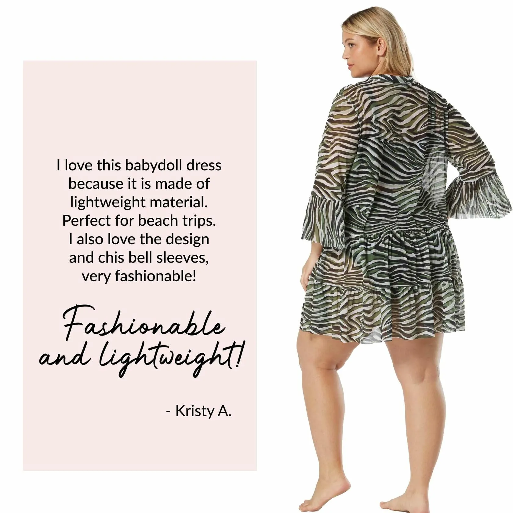 COCO REEF Enchant Swimsuit Cover Up — Babydoll Beach Dress — Zebra Animal, Large
