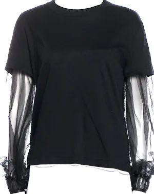 COMME DES GARCONS JAPAN. noir kei ninomiya. Black Crew Neck Mesh Accents Semi Sheer Sleeves Blouse