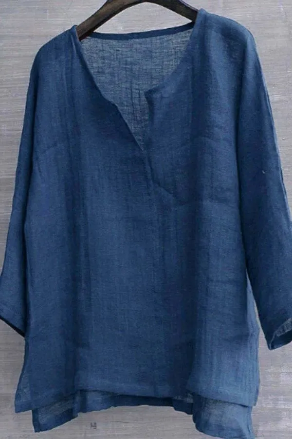 Cotton & Linen Solid Color Blouse