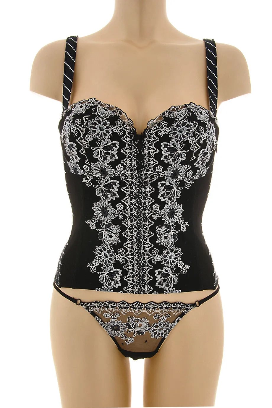 COTTON CLUB FLORAL Embroidered Black Thong