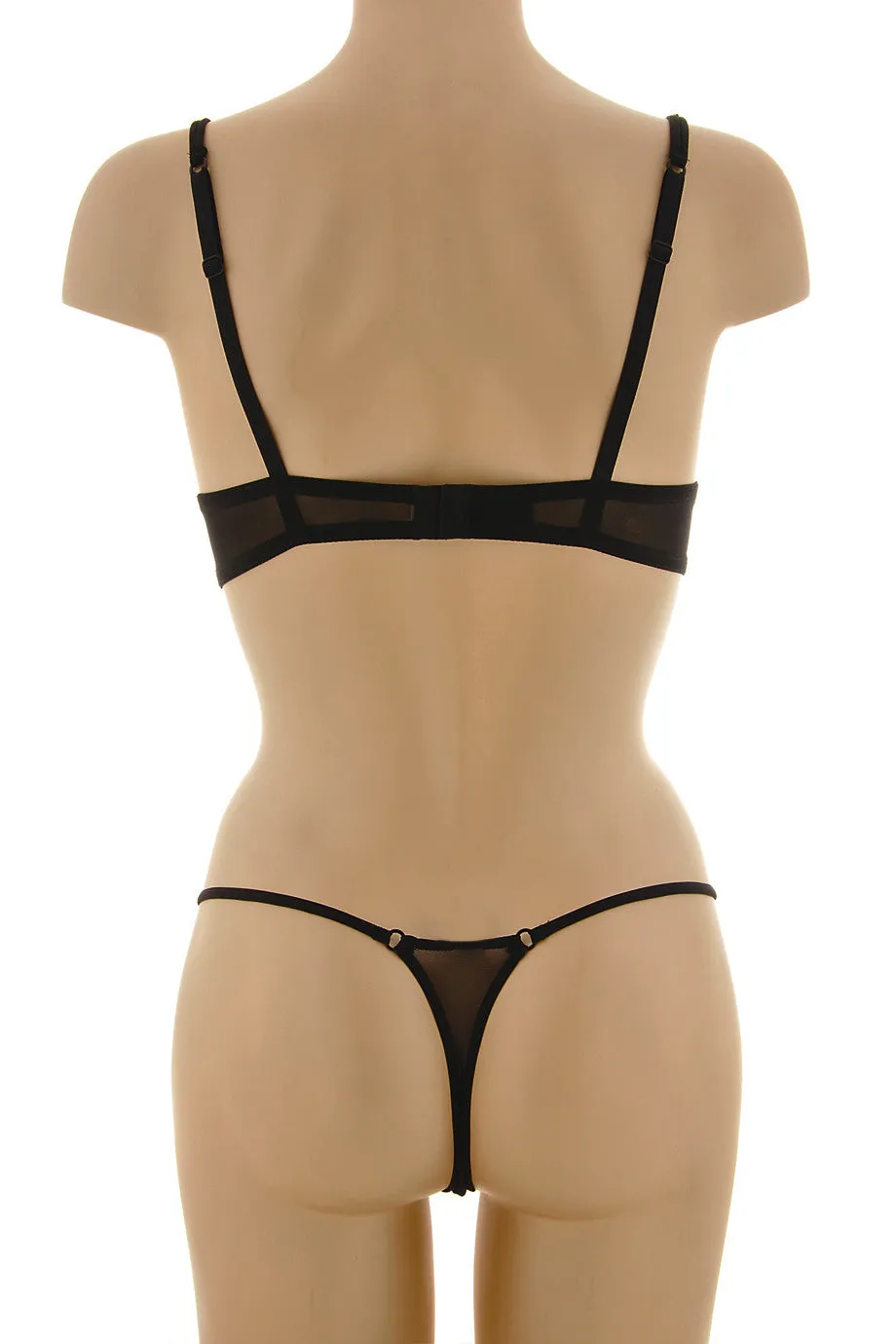 COTTON CLUB FLORAL Embroidered Black Thong