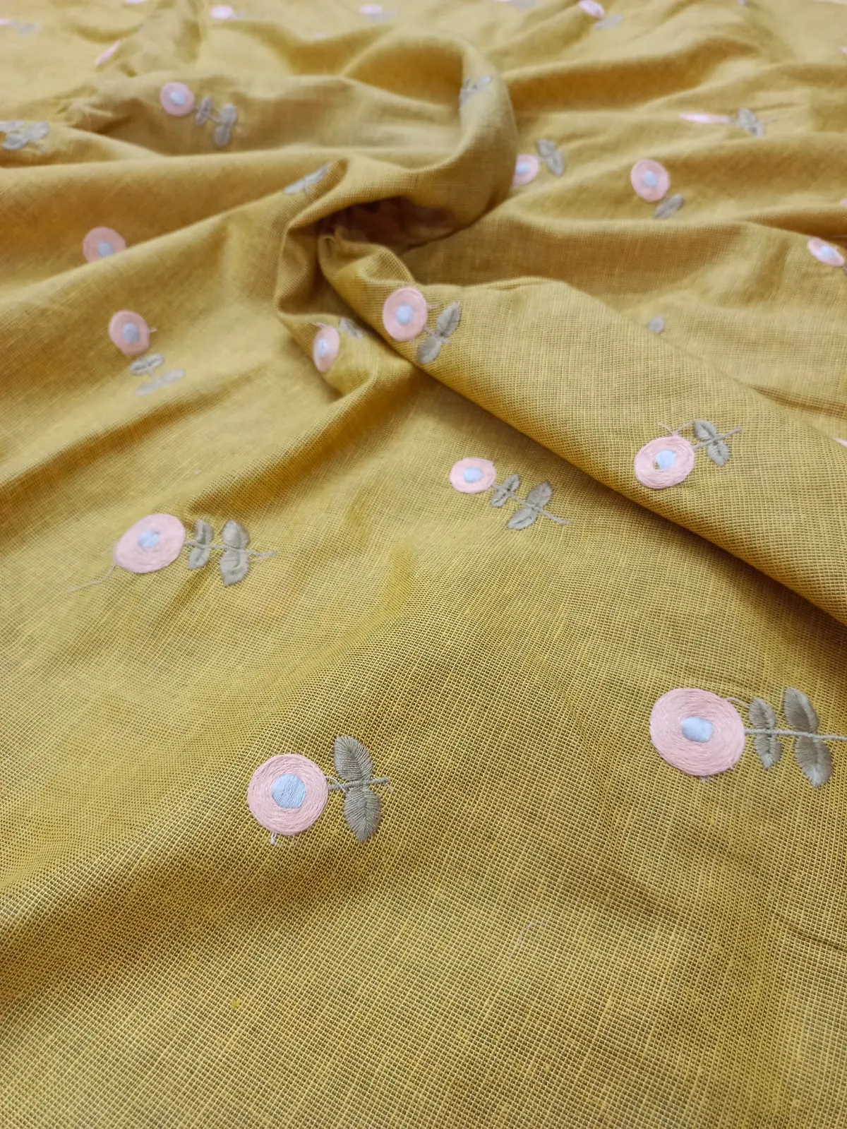 Cotton Linen Embroidered Fabric