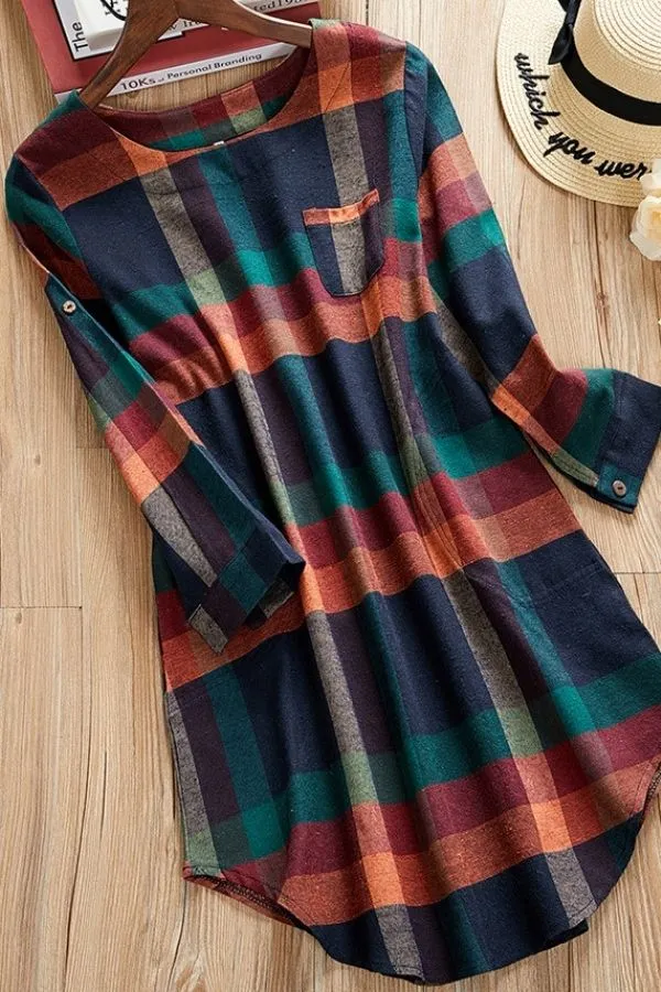 Cotton Plaid Printing Blouse