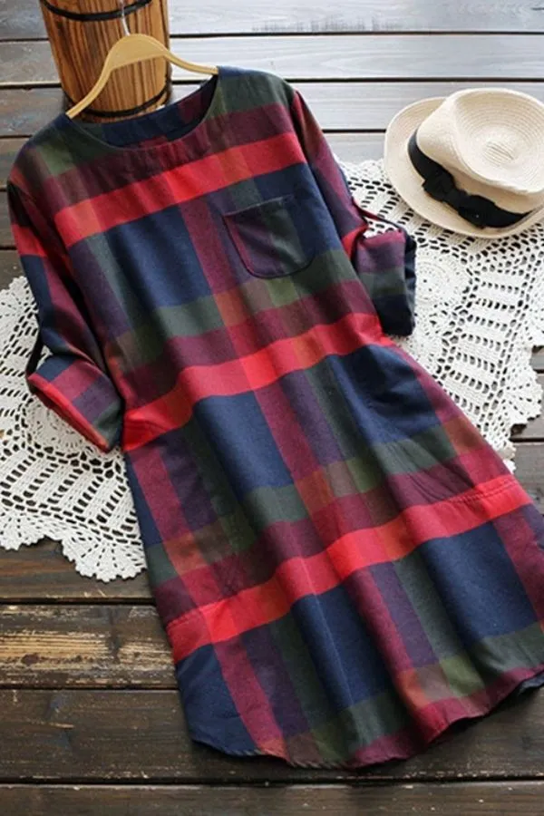 Cotton Plaid Printing Blouse