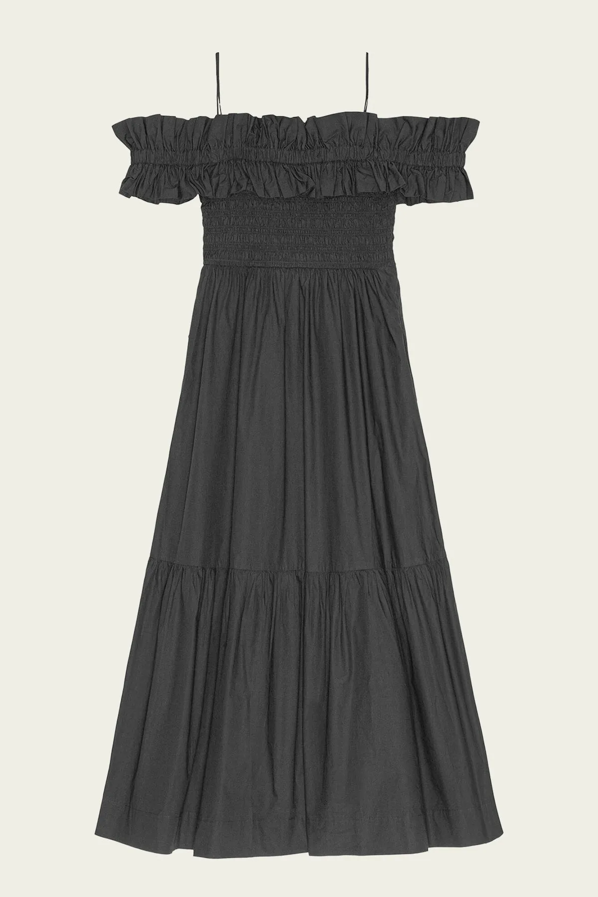 Cotton Poplin Long Smock Dress in Black