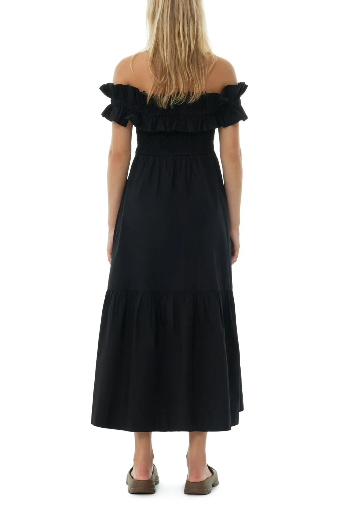 Cotton Poplin Long Smock Dress in Black