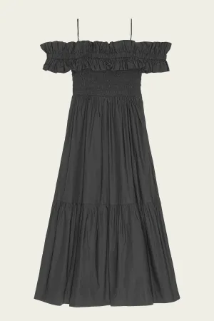 Cotton Poplin Long Smock Dress in Black