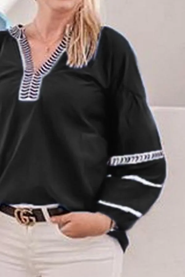 Creamtopmall Loose Pullover Embroidered V-neck Shirt