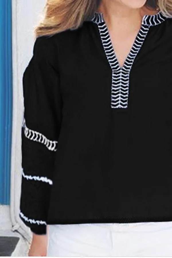Creamtopmall Loose Pullover Embroidered V-neck Shirt