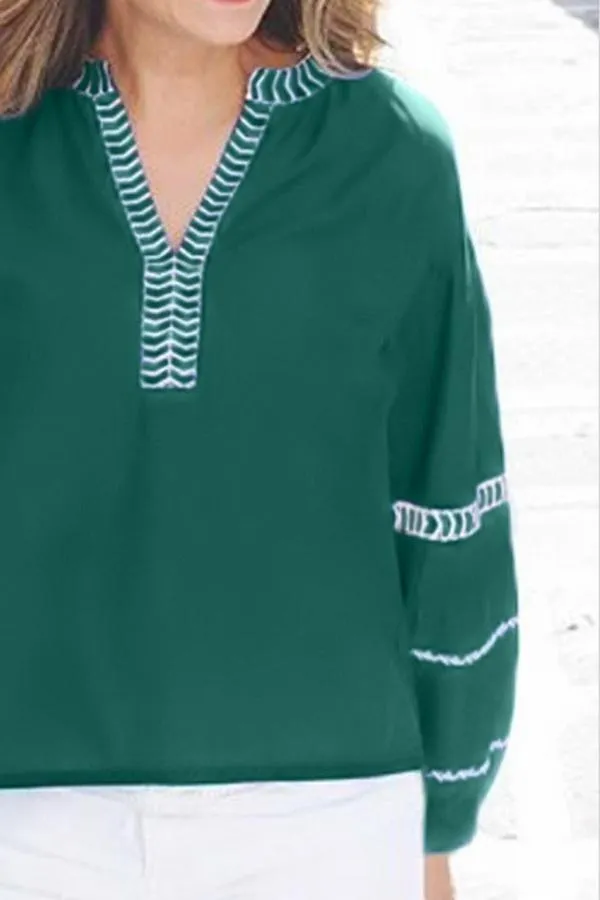 Creamtopmall Loose Pullover Embroidered V-neck Shirt