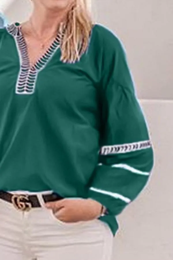 Creamtopmall Loose Pullover Embroidered V-neck Shirt