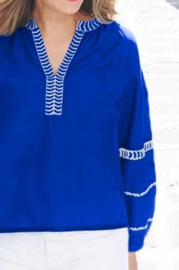 Creamtopmall Loose Pullover Embroidered V-neck Shirt