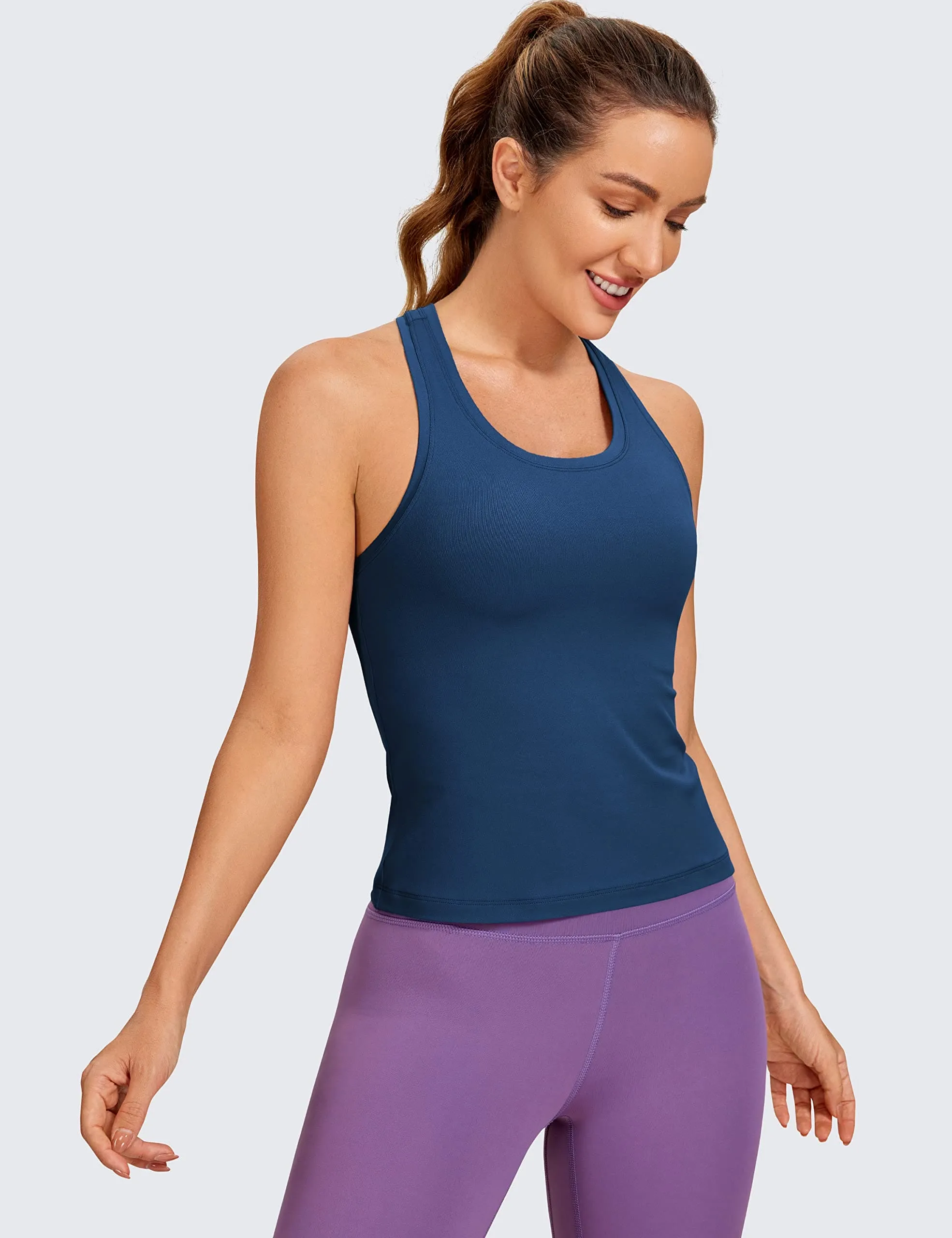 CRZ YOGA Butterluxe Racerback Workout Tank Tops for Women Sleeveless Camisole Gym Athletic Yoga Shirts French Navy
