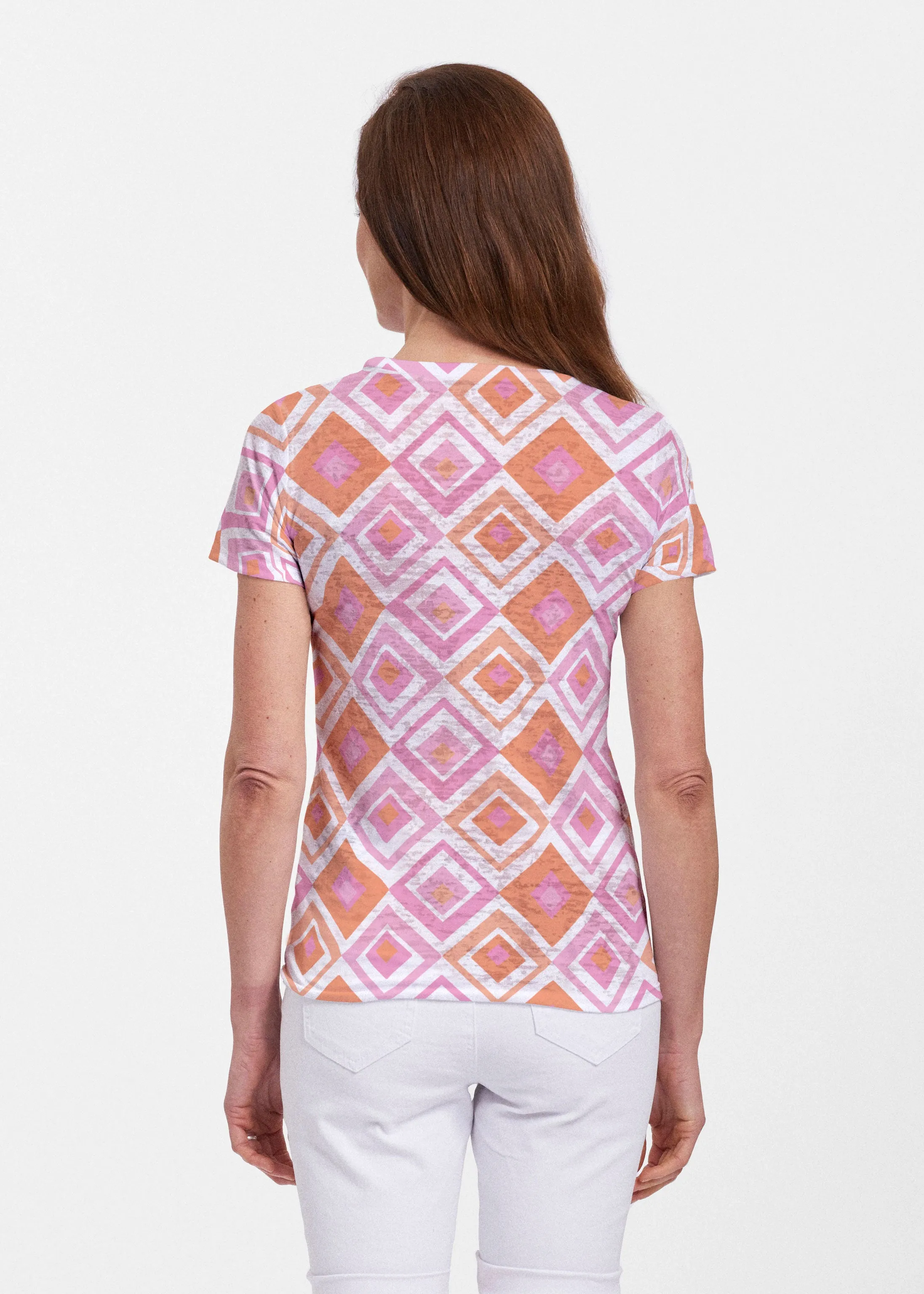 Cubed Pink (7809) ~ Sheer Short Sleeve Crew Shirt