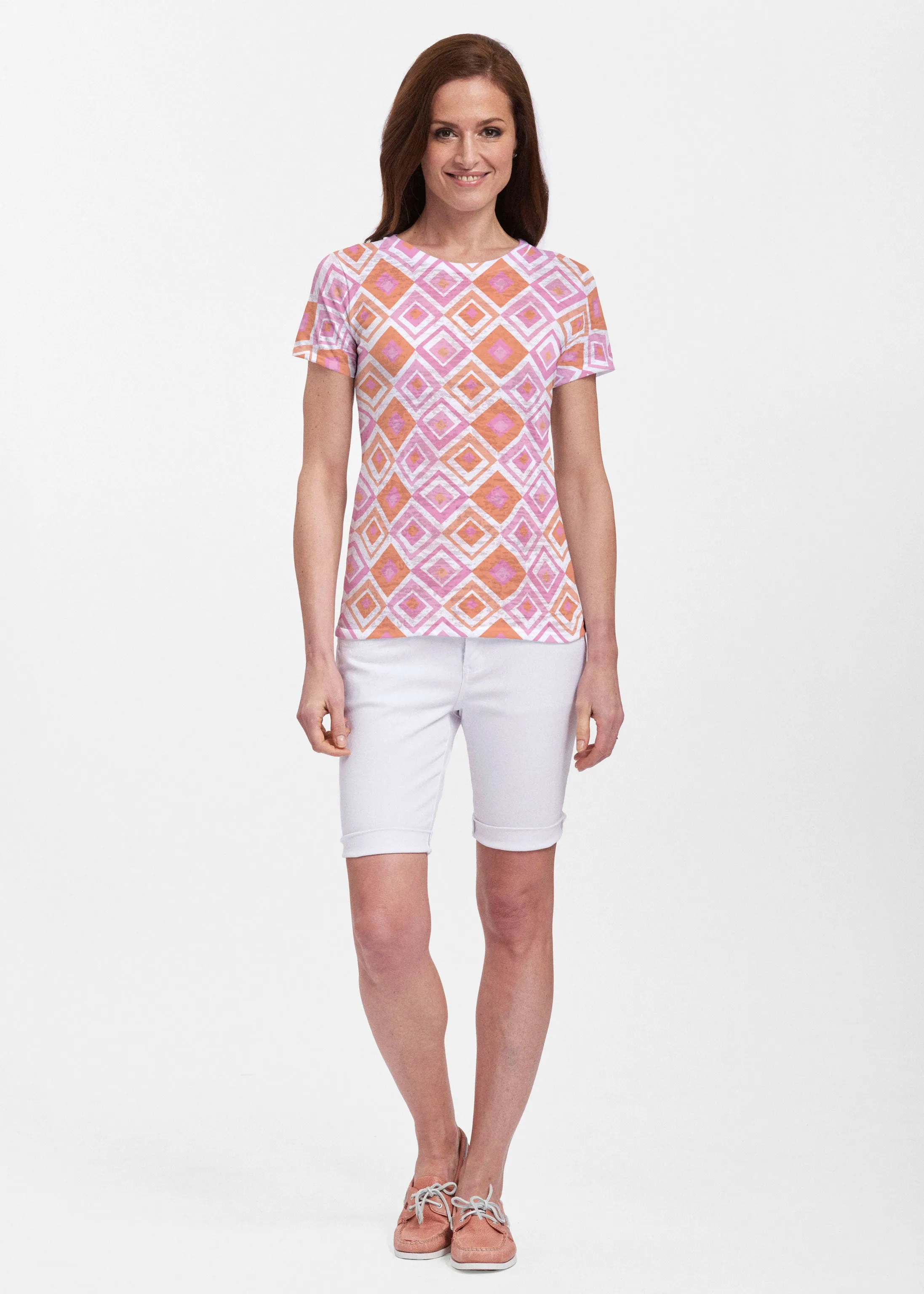 Cubed Pink (7809) ~ Sheer Short Sleeve Crew Shirt
