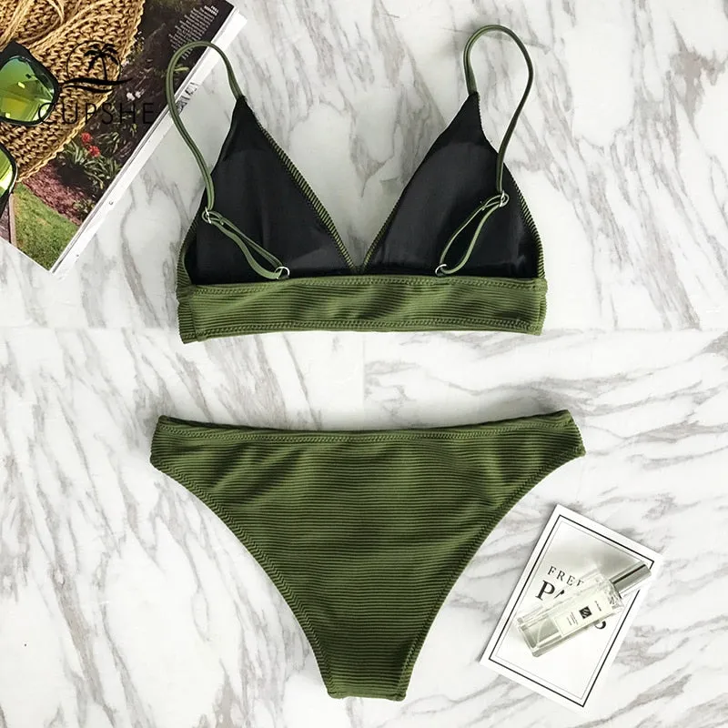 CUPSHE Army Green Solid Bikini Set Women Triangle Sexy Two Pieces Swimwear 2022 New Girl Plain Beach Bathing Suit Swimsuits