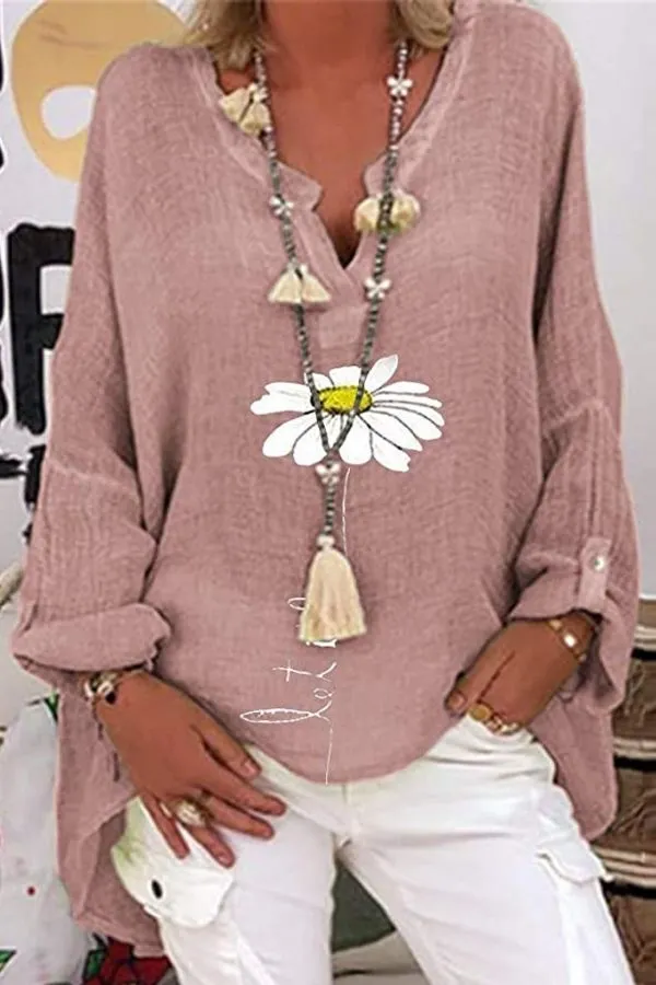 Daisy Printing Cotton Blouse