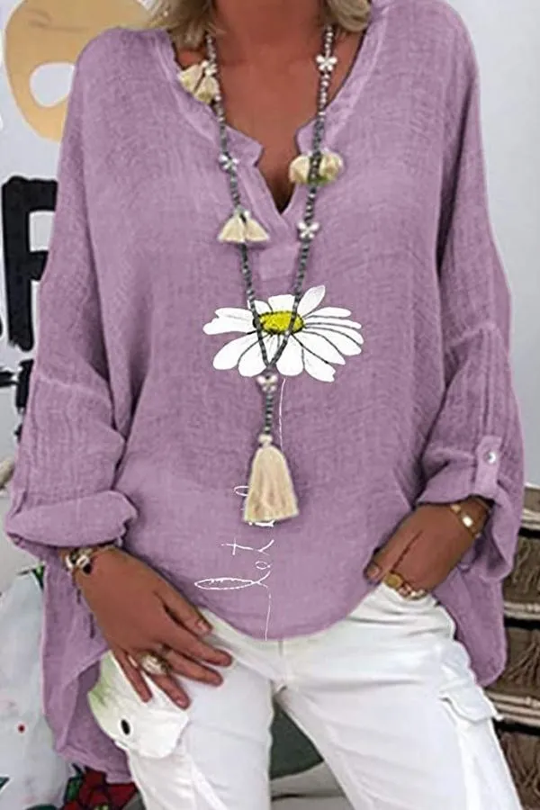 Daisy Printing Cotton Blouse