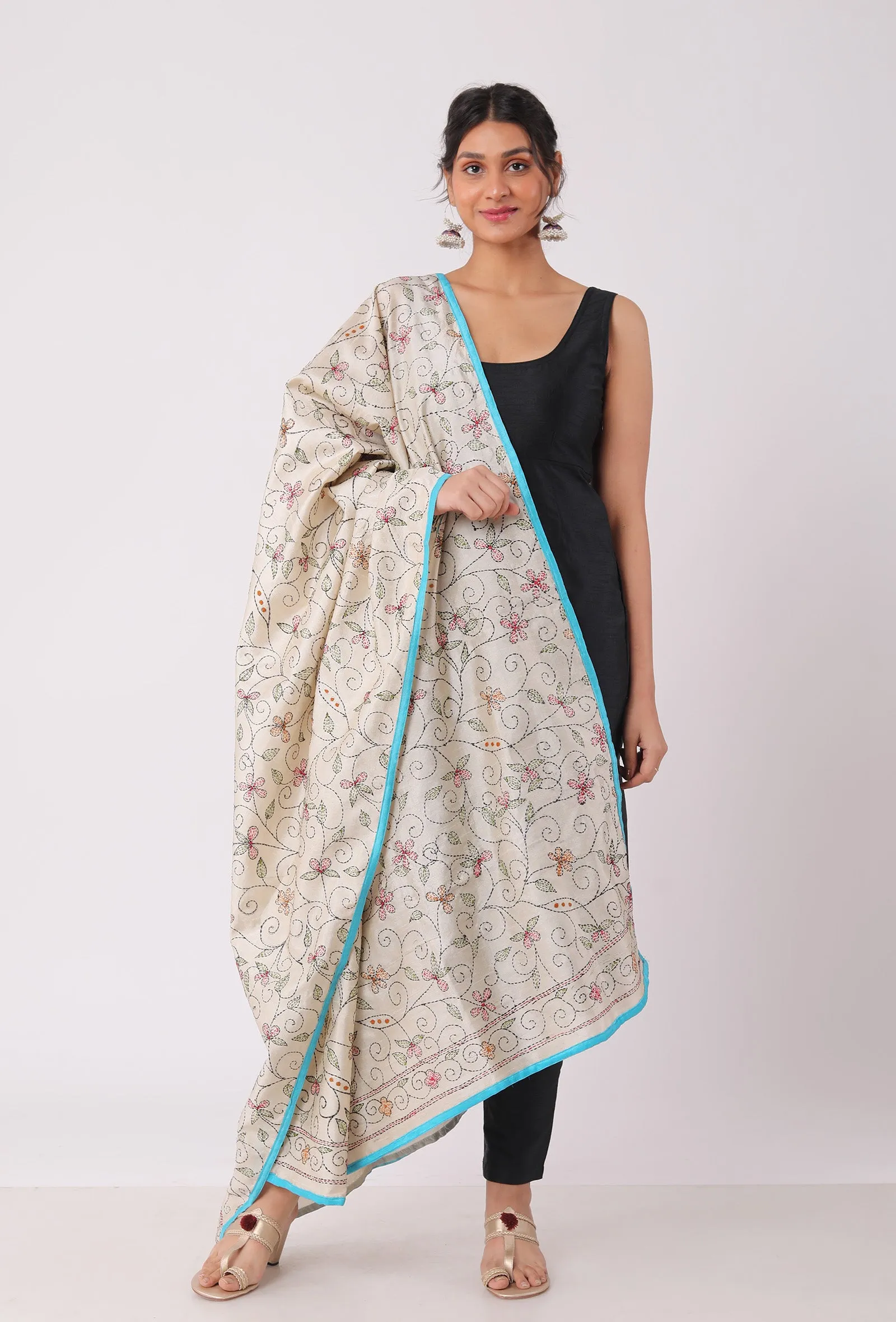 Damini hand embriodered kantha silk dupatta