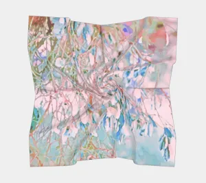 Dappled sunlight through the trees and leaves in shades of springtime square scarf