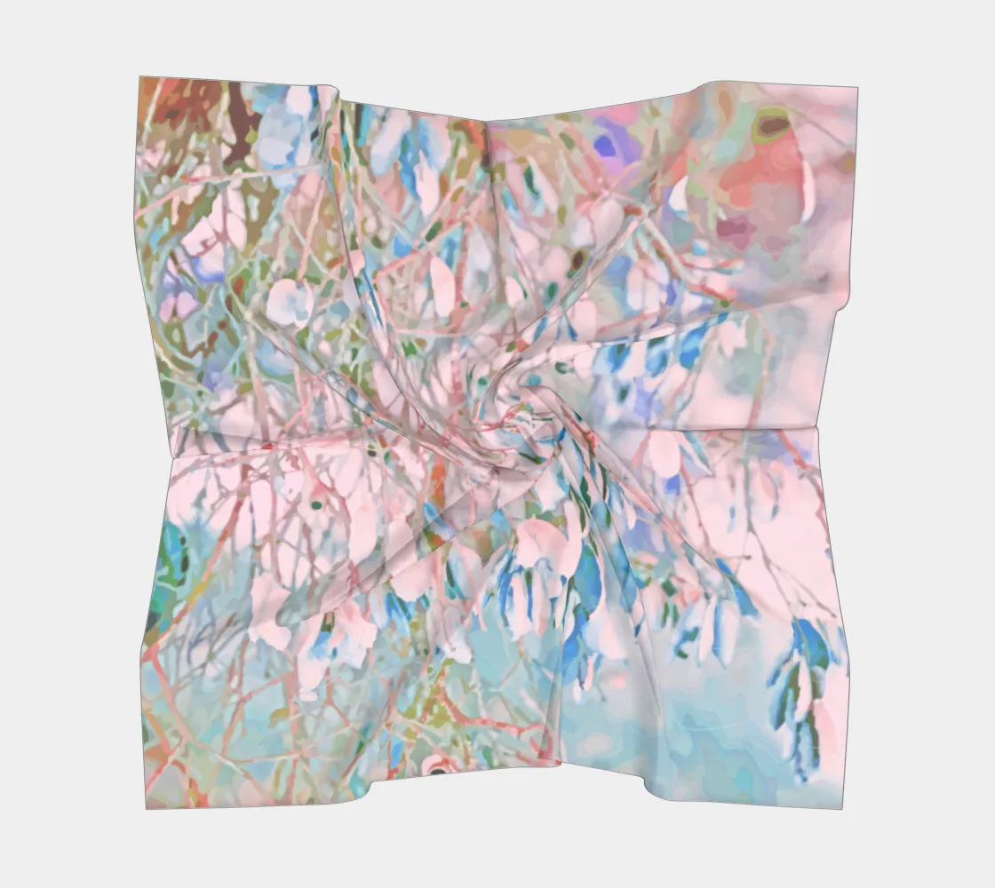 Dappled sunlight through the trees and leaves in shades of springtime square scarf