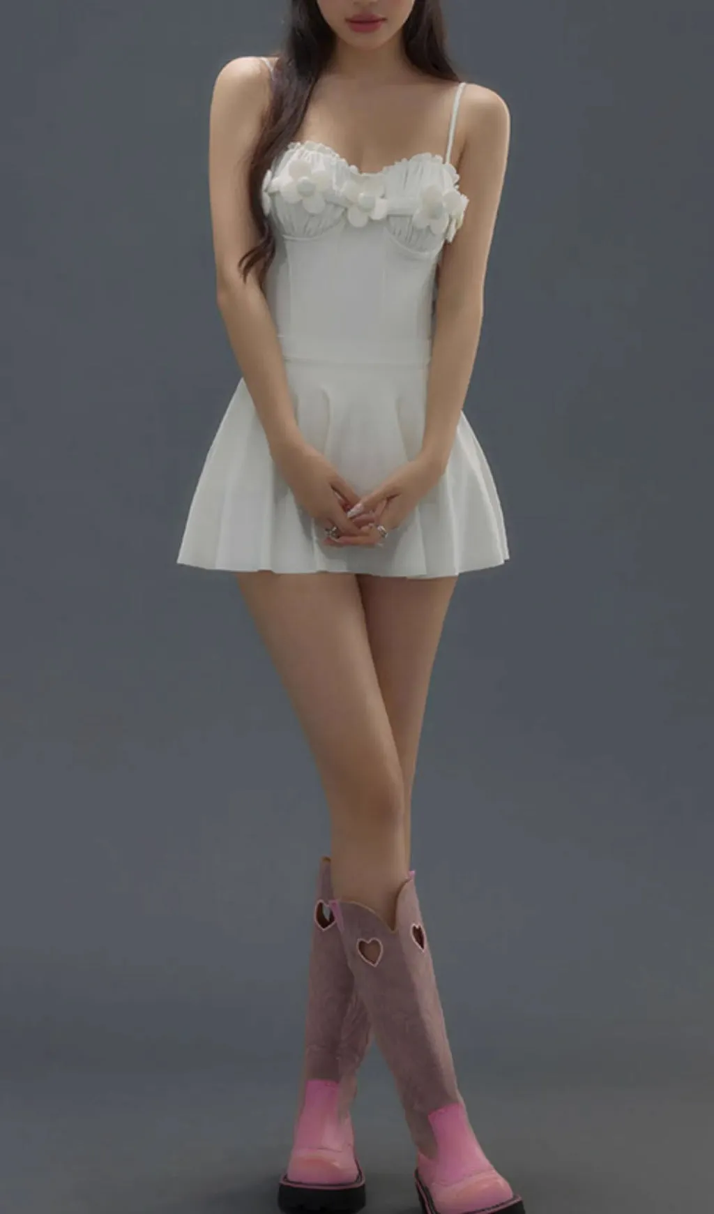 Deance White Flower One-Piece Swimsuit & Skirt
