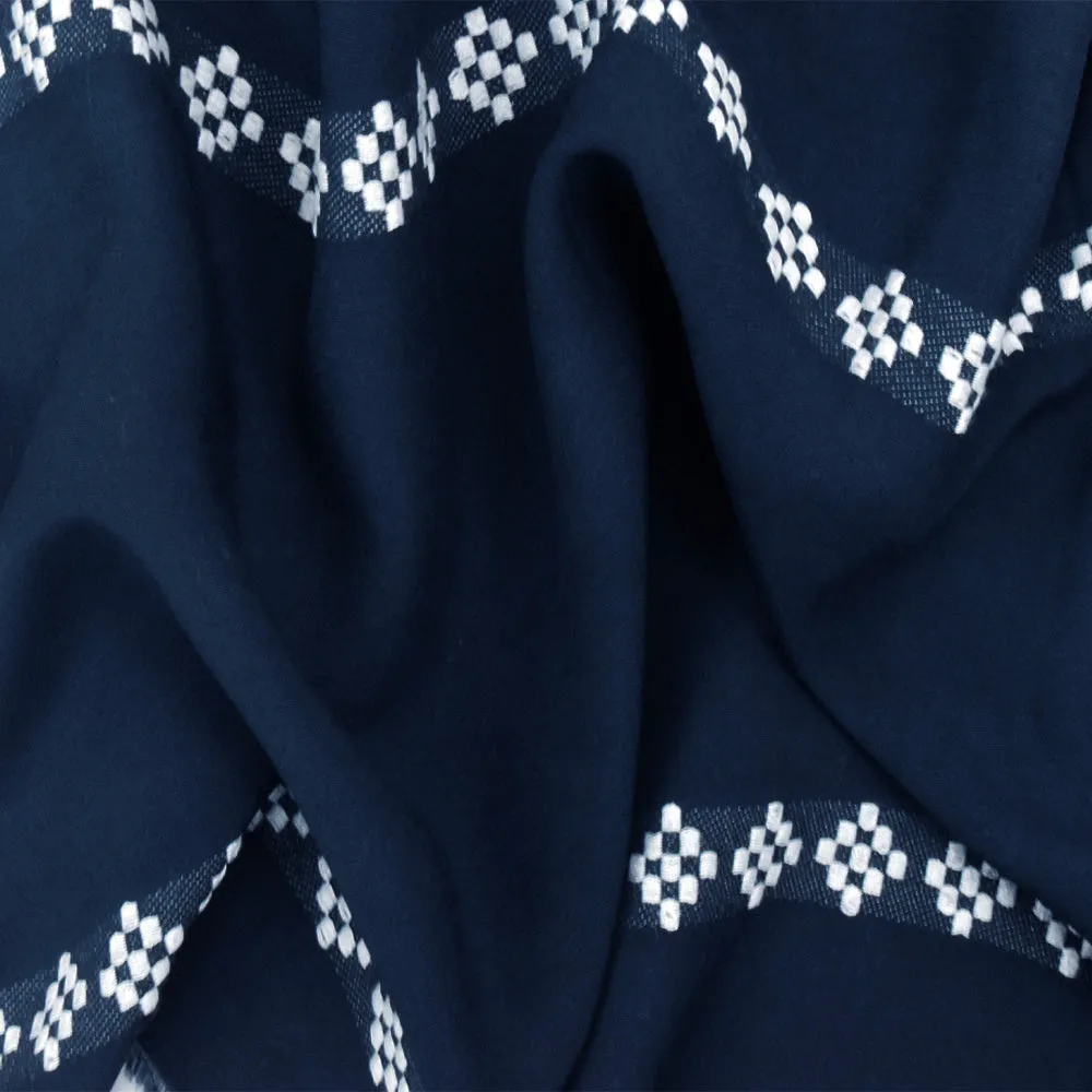 Deep Navy-White Famous Designer Damask Stripe Woven Fabric