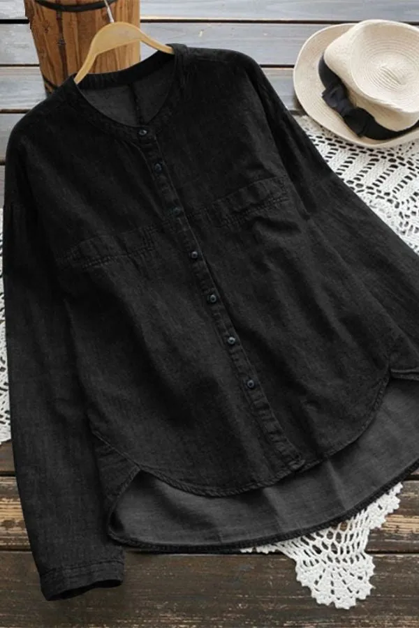 Denim Cotton Blouse with Pockets