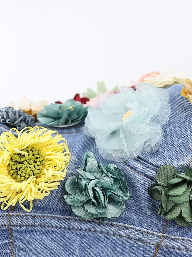 Denim Handmade Flowers Corset Camisole Top