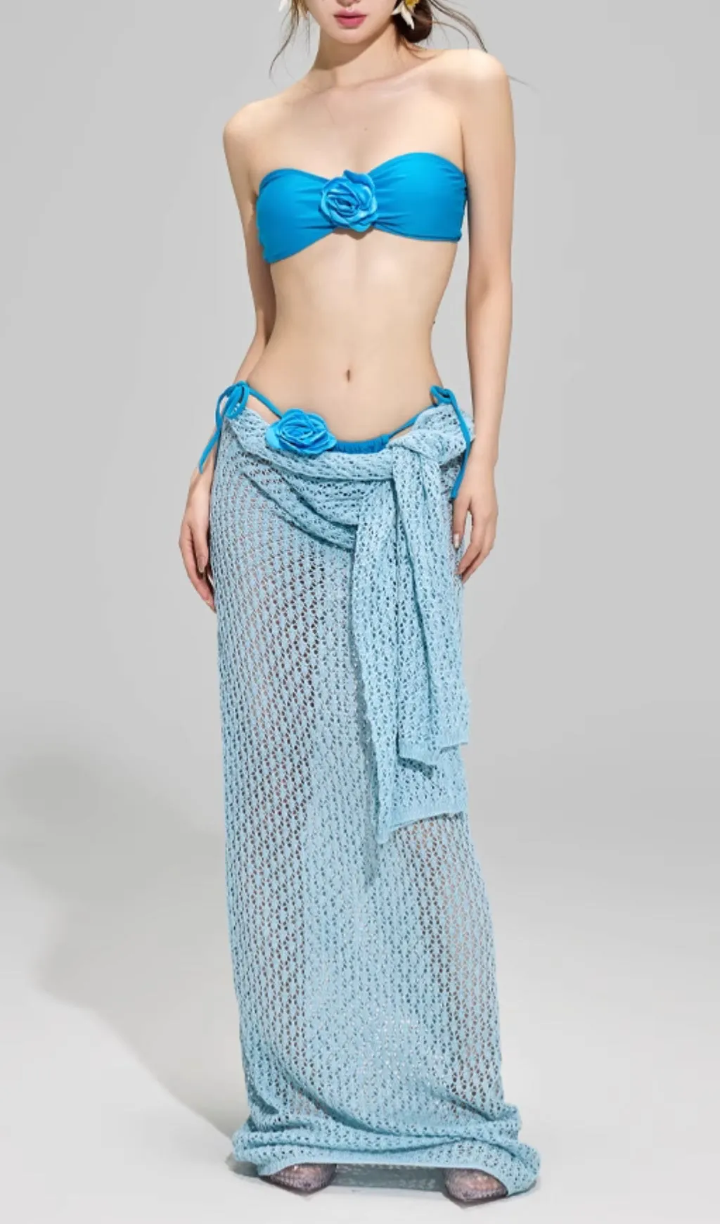 Dillan Blue Flower Three-Piece Swimsuit