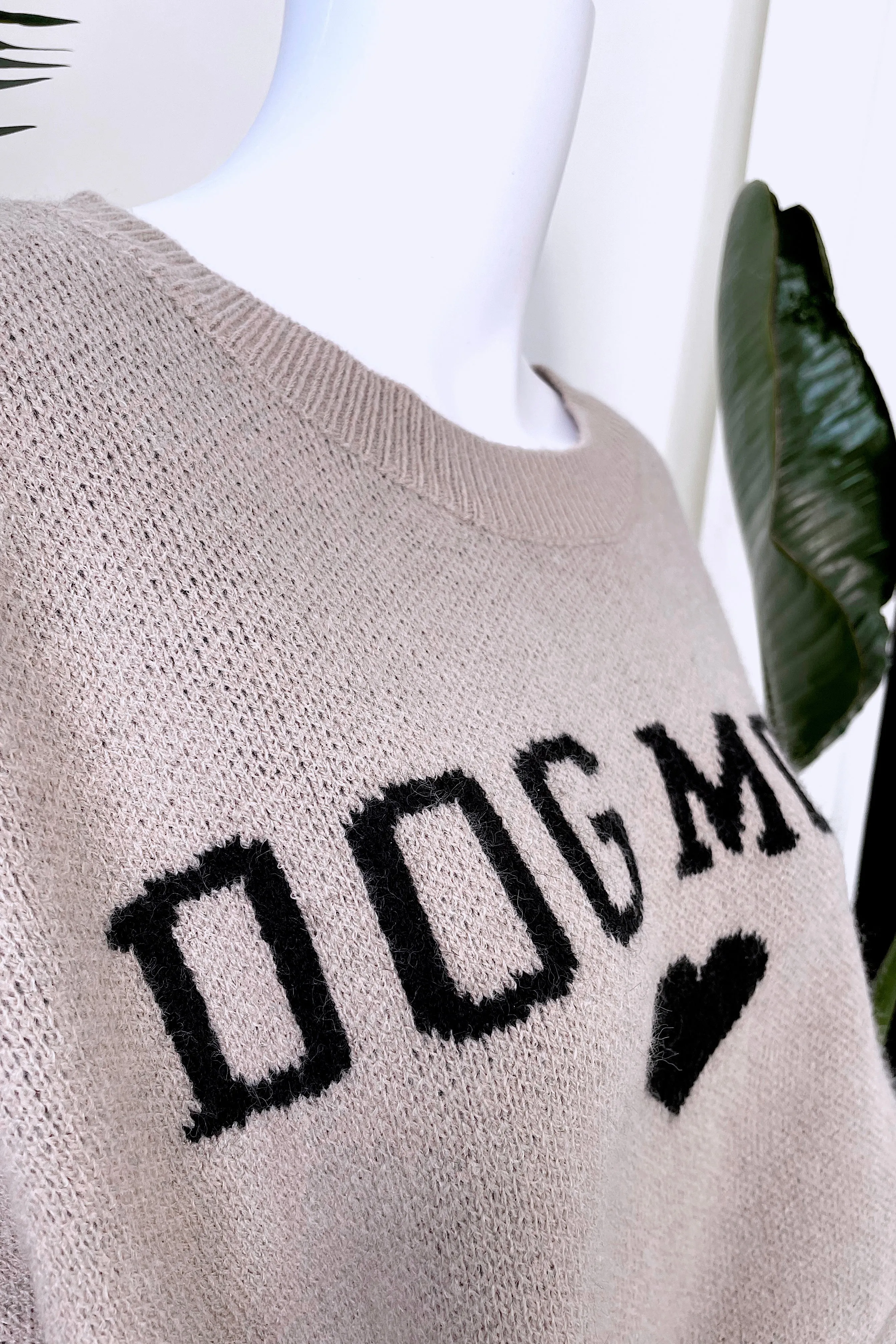 DOG MOM SOFTEST SWEATER IN TAUPE