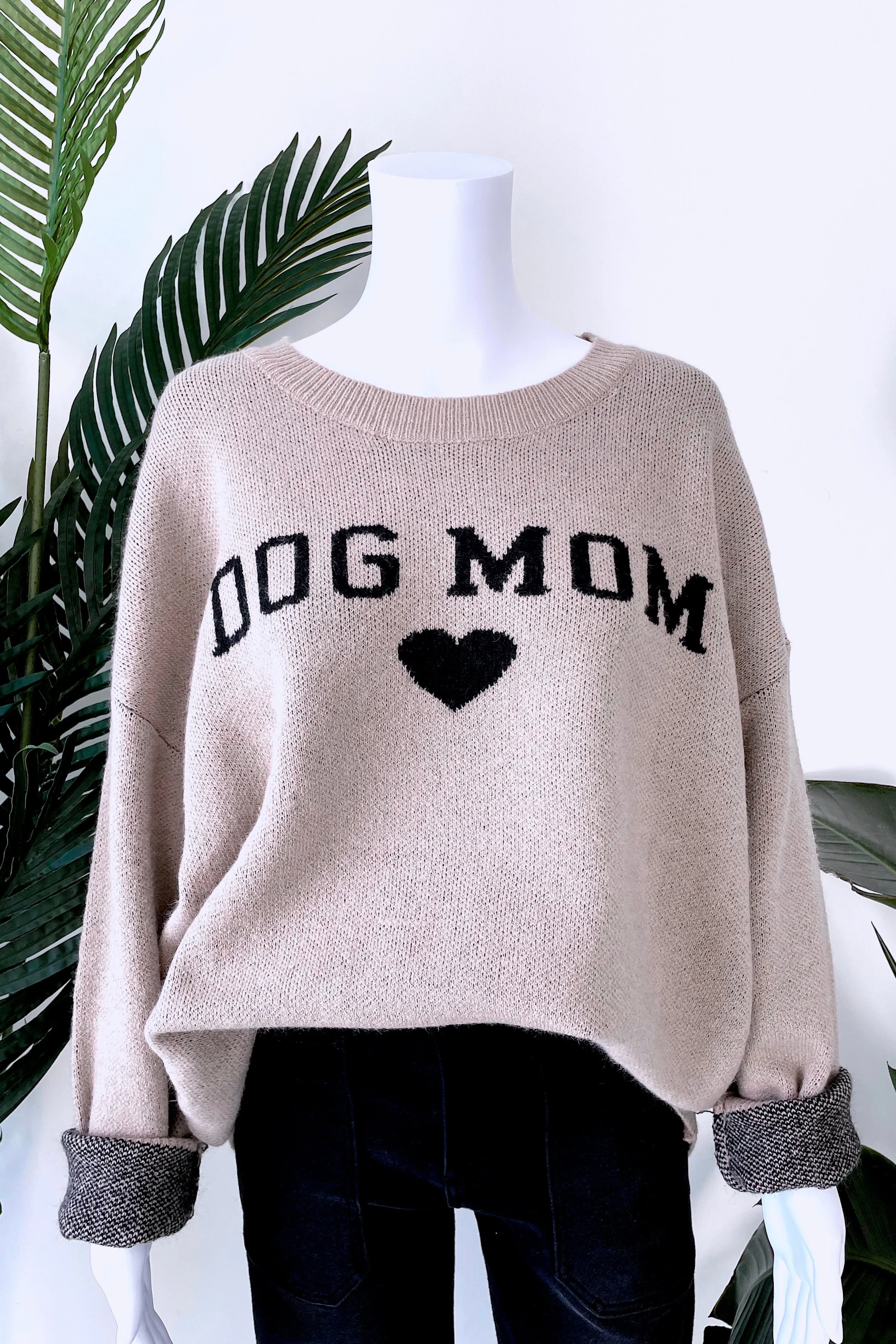 DOG MOM SOFTEST SWEATER IN TAUPE