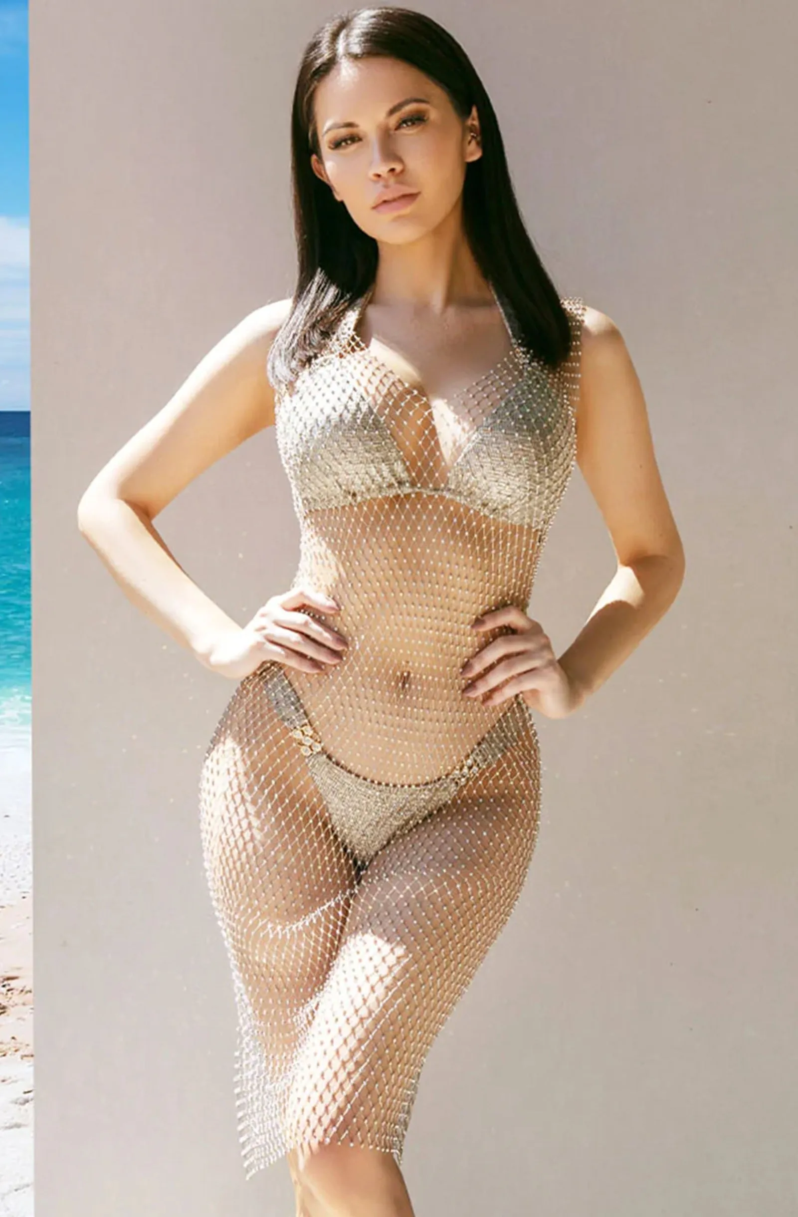 DOLCESSA Gold Crystal Mesh Cover-Up