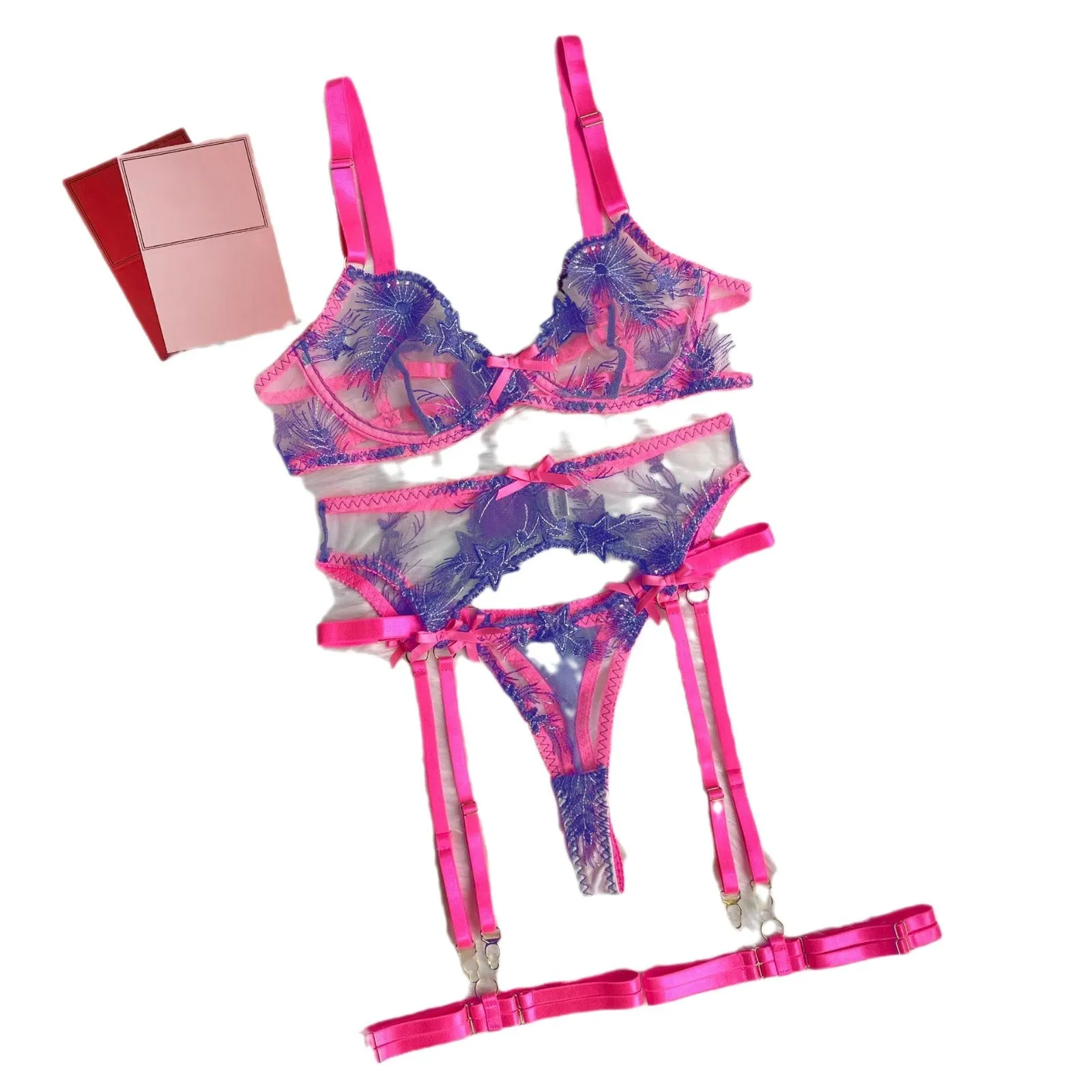 Dragon fruit＆purple color- lace bra and thongs set