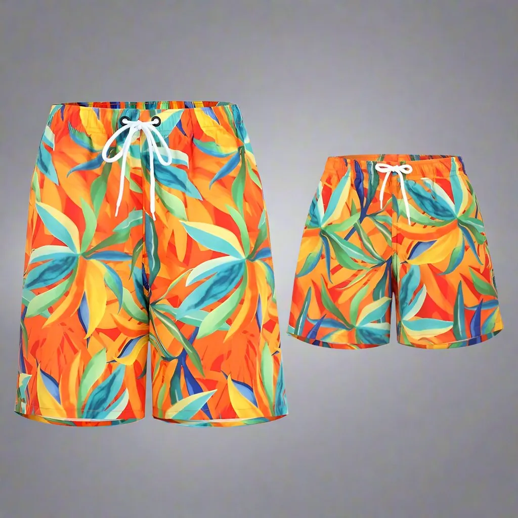 Dynamic Duo" Father and Son Matching Swim Trunks - Family Beachwear Set