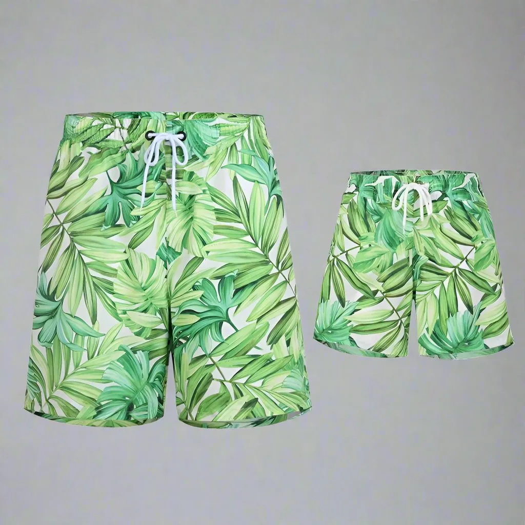 Dynamic Duo" Father and Son Matching Swim Trunks - Family Beachwear Set