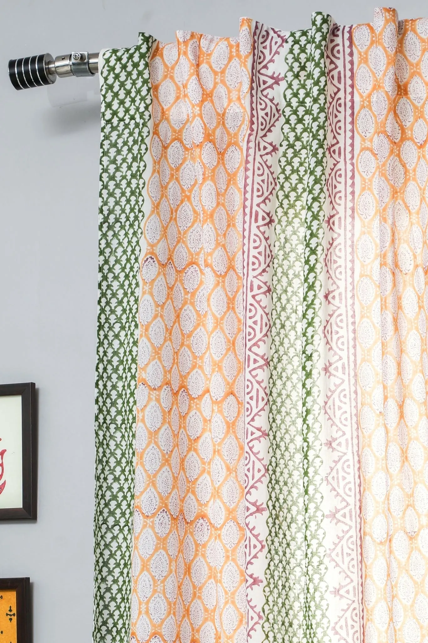'East Meets West' Handblock Printed Cotton Window Curtain