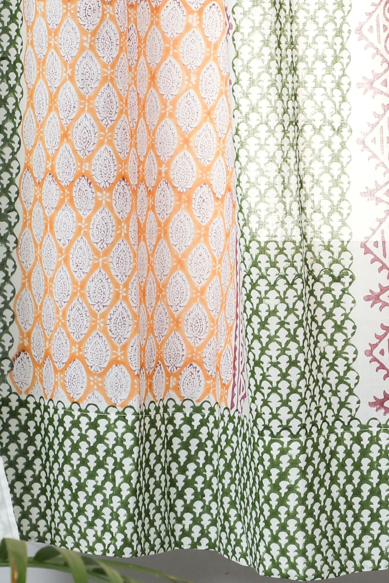 'East Meets West' Handblock Printed Cotton Window Curtain
