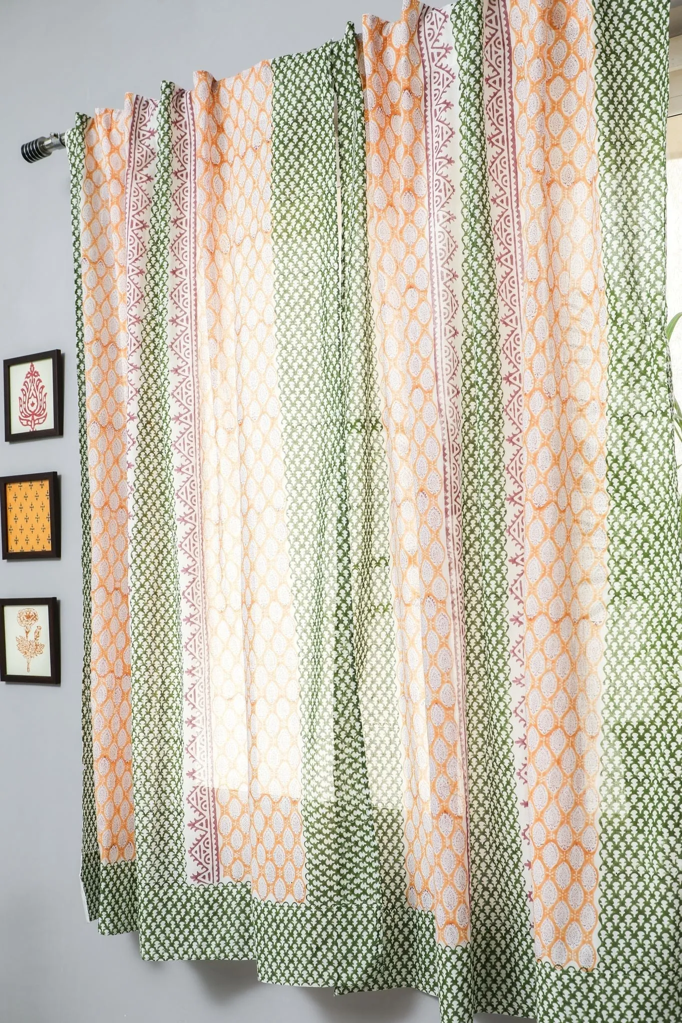 'East Meets West' Handblock Printed Cotton Window Curtain