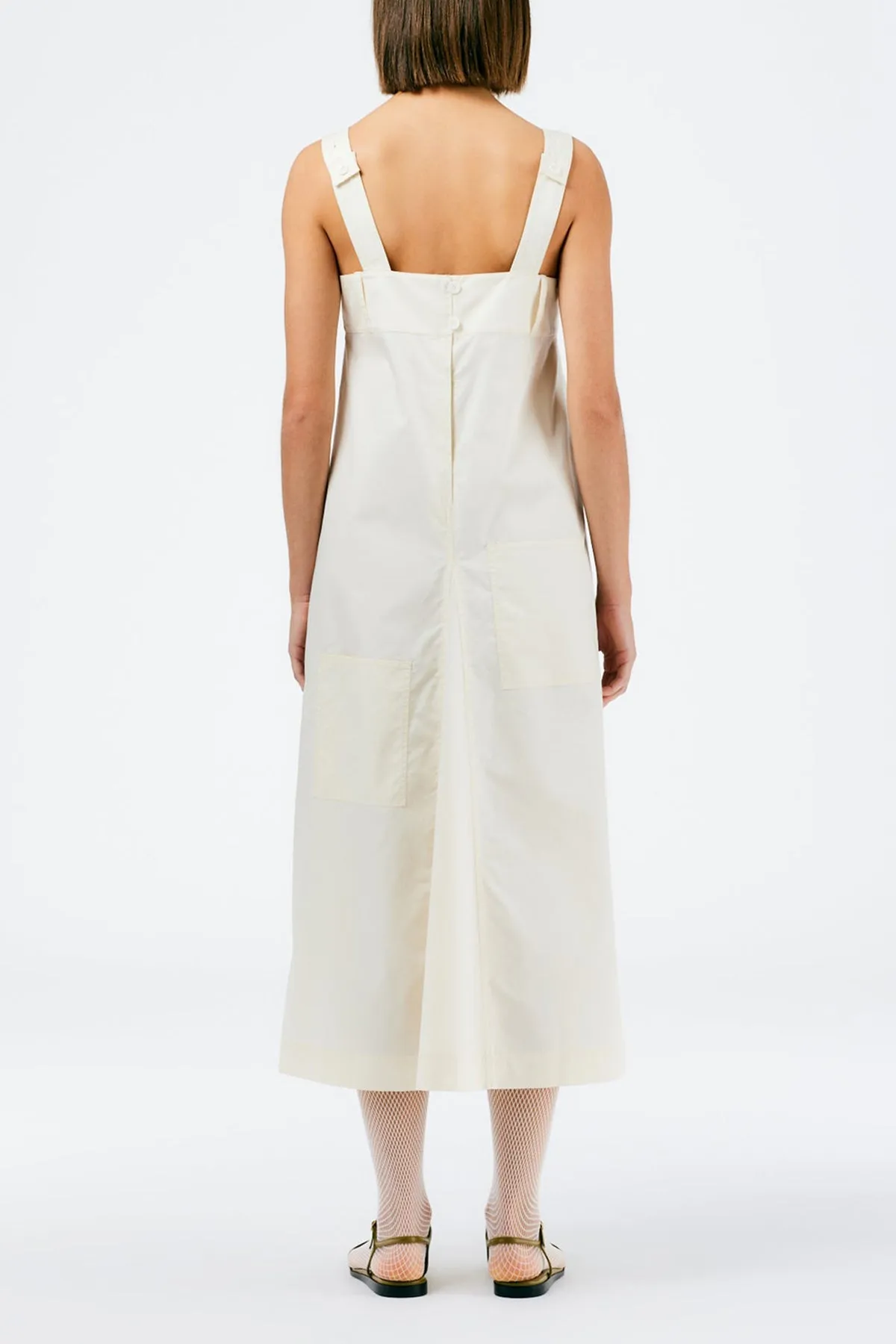 Eco Poplin Overall Midi Dress in Cream