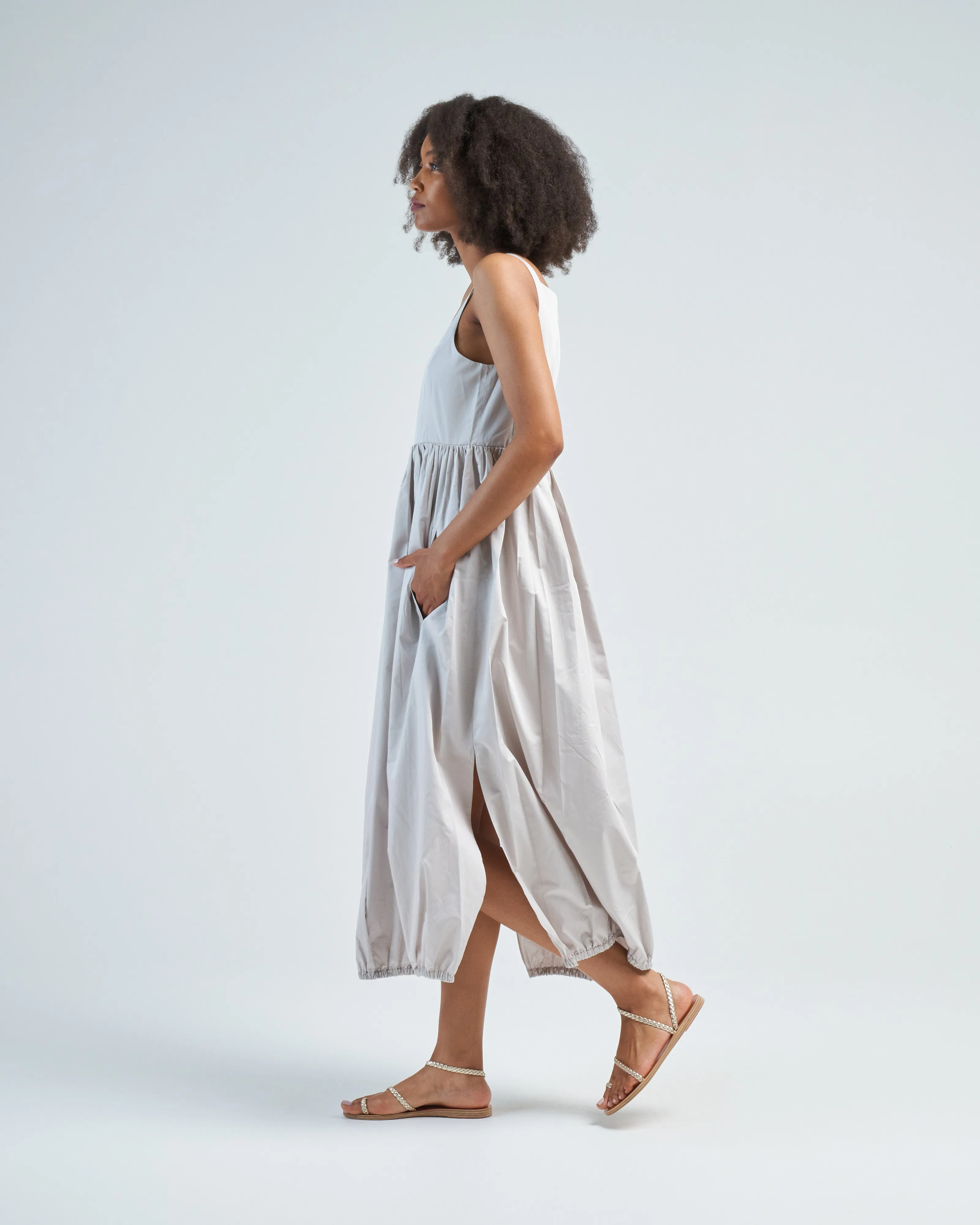 eco poplin square neck sculpted dress