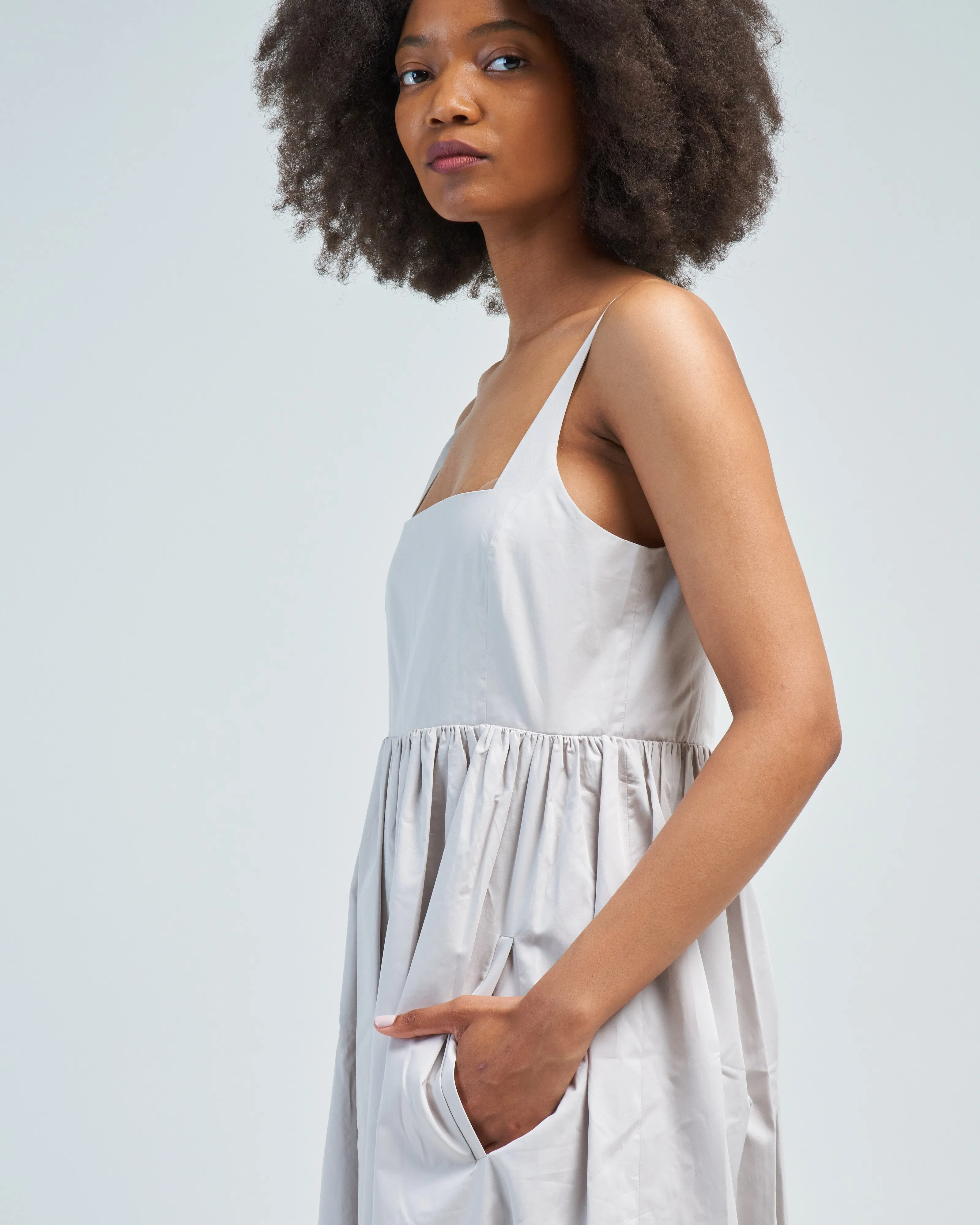 eco poplin square neck sculpted dress