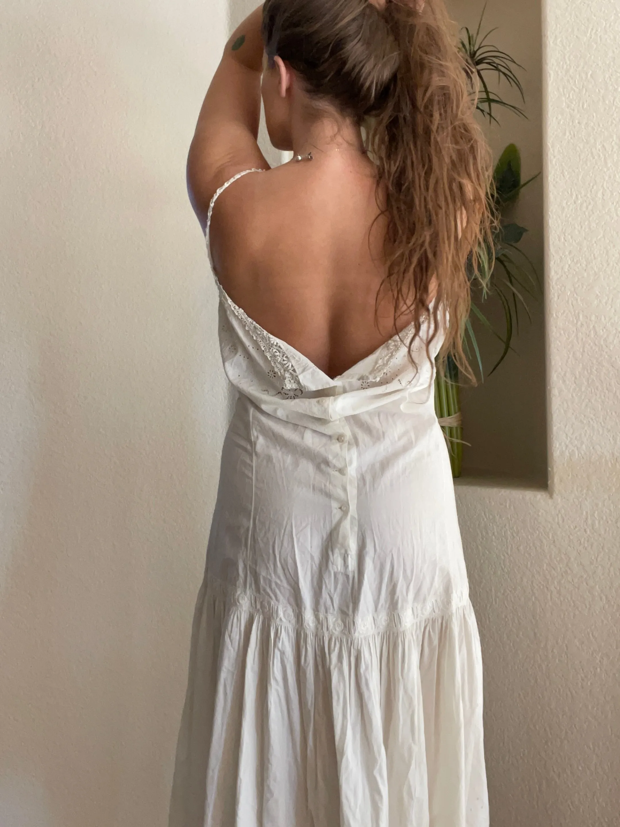 Edwardian Pigeon Breast Eyelet Cotton Slip Dress