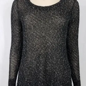 Eileen Fisher black speckle semi sheer thin pullover sweater blouse ladies Small