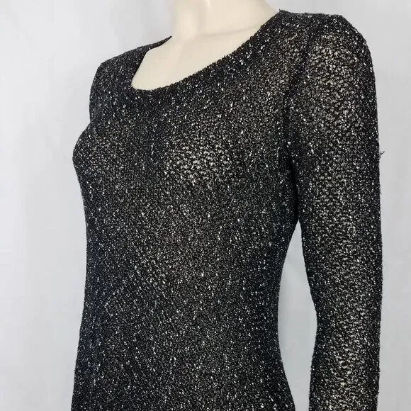 Eileen Fisher black speckle semi sheer thin pullover sweater blouse ladies Small