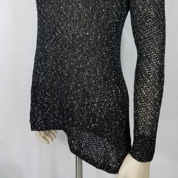 Eileen Fisher black speckle semi sheer thin pullover sweater blouse ladies Small