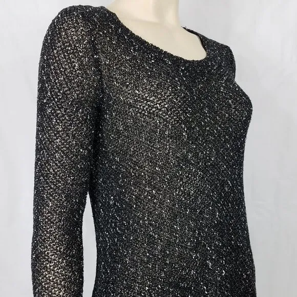 Eileen Fisher black speckle semi sheer thin pullover sweater blouse ladies Small