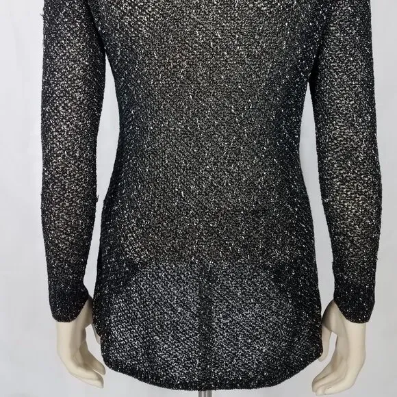 Eileen Fisher black speckle semi sheer thin pullover sweater blouse ladies Small