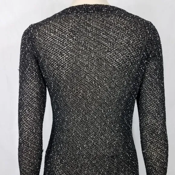 Eileen Fisher black speckle semi sheer thin pullover sweater blouse ladies Small
