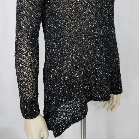 Eileen Fisher black speckle semi sheer thin pullover sweater blouse ladies Small
